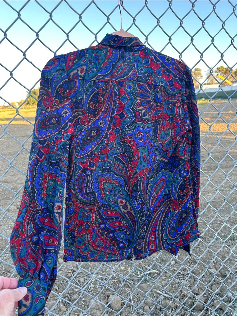 Lauren Ralph Lauren equestrian blue red & purple Paisley Tie-Neck Blouse - Picture 11 of 12